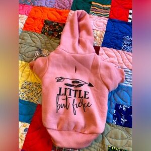 Dog Sweatshirt Hoody, “Little But Fierce,” Pink and Black, Size XS, NWOT